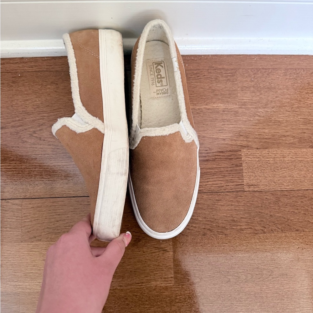Keds Tan Sherpa Suede Slip-On Sneakers - Picture 6 of 12